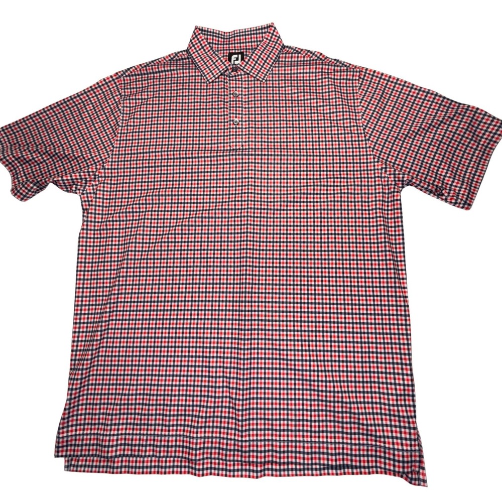 FootJoy FootJoy‎ Golf Polo Red Navy Gingham Check Plaid Redlands Country Club XL